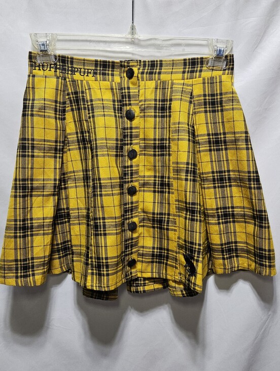 Wizarding World Of Harry Potter Dresses & Skirts - Harry Potter Hufflepuff Plaid Pleated Skirt NWT Yellow Black Button Front Size S